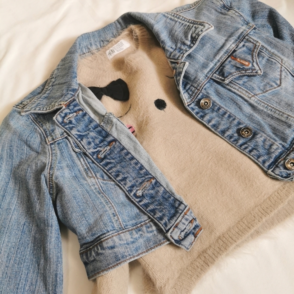 Girls Matching Jean Jacket and Pullover Sweater